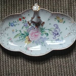 Pretty handled h.p. floral tray hand painted.
